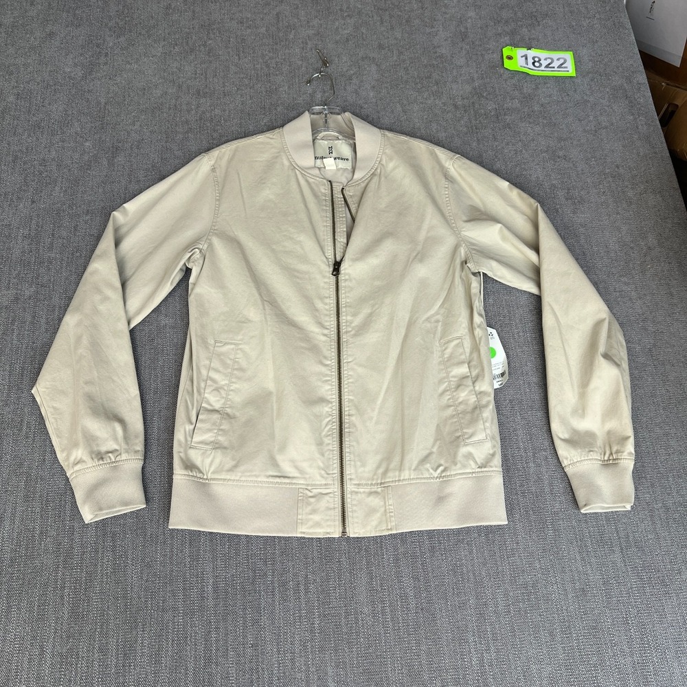 Mutual Weave Bomber Jacket Mens S Khaki Long Sleeve Casual Full Zip Outerwear